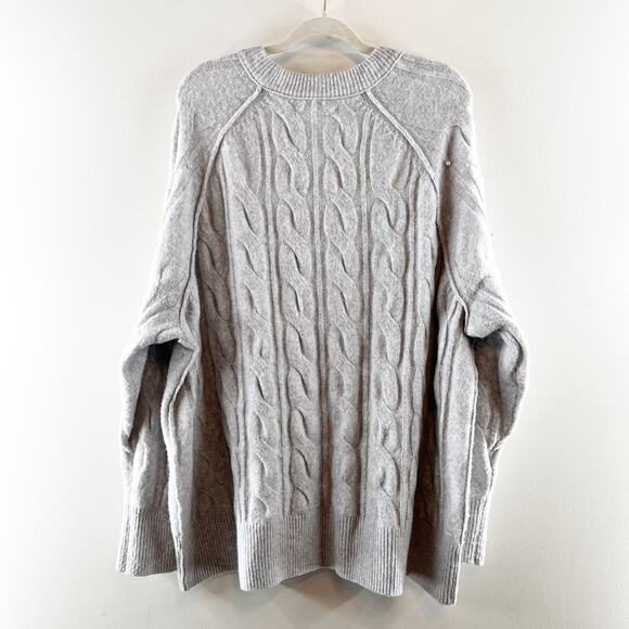 Aerie unReal Crewneck Long Sleeve Cable Pearl Detail Sweater Gray Large - Picture 8 of 10